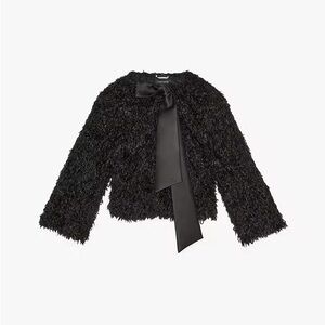 NEW Kate Spade Black Mainline Faux Feather Bow Jacket, Size 12